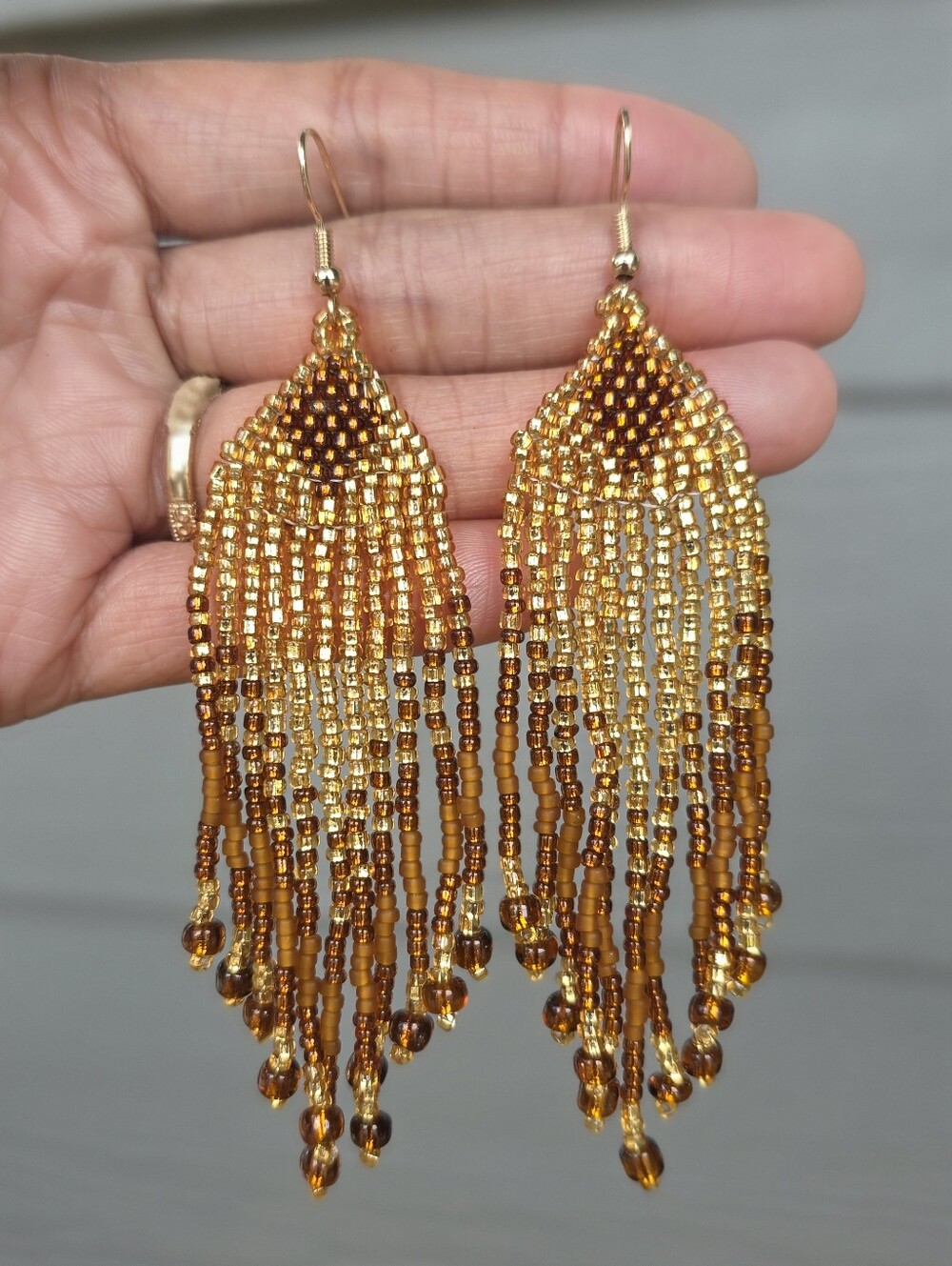 Bronze Boho Fringe Beaded Earrings Southwestern Handmade Jewelry